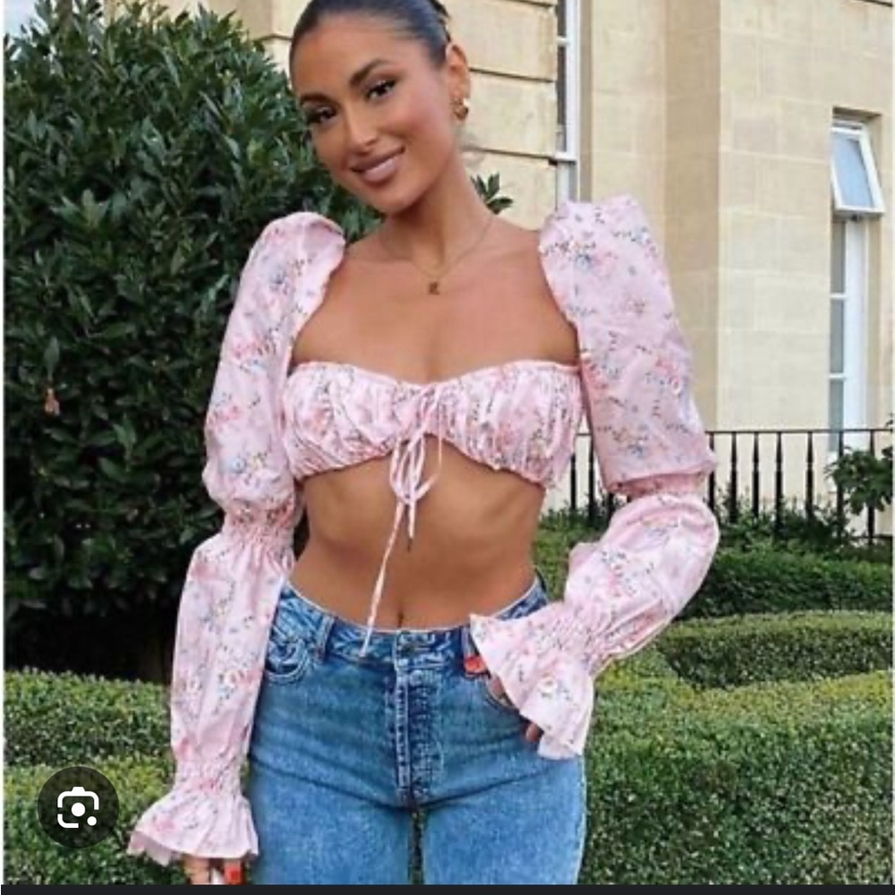 House of CB Pink Floral Puff Sleeve Blouse